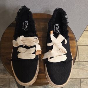 TOMS Black and Cream Espadrille Shoes